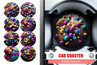 Car Coaster Mardi Gras Glitter Sublimation artnoy 