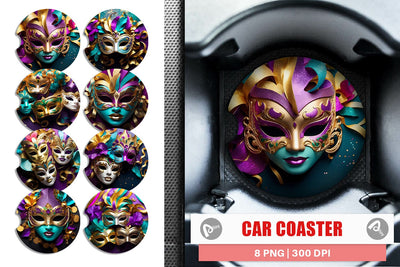 Car Coaster Mardi Gras Masks Sublimation artnoy 