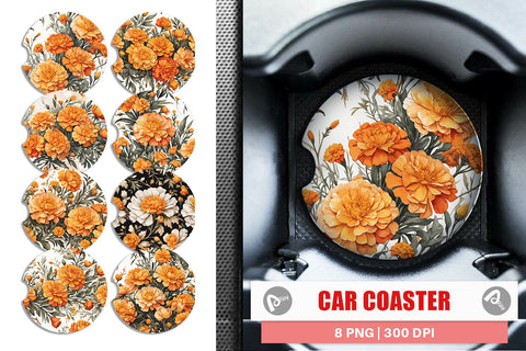 Car Coaster Marigold Pattern Sublimation artnoy 