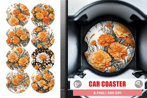 Car Coaster Marigold Pattern Sublimation artnoy 