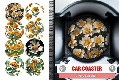 Car Coaster Marigolds Pattern Sublimation artnoy 