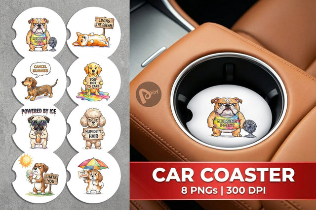 Car Coaster Melting Summer Dog Sarcastic Watercolor Sublimation artnoy 