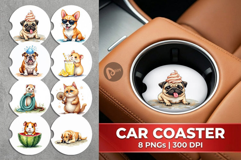 Car Coaster Melting Summer Pets Sublimation artnoy 