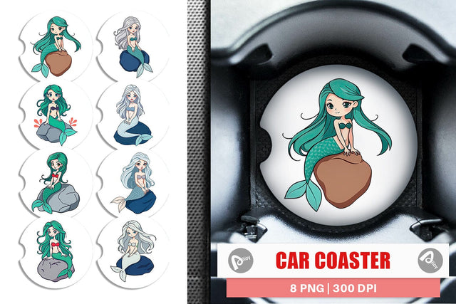 Car Coaster Mermaid on Rock Sublimation artnoy 