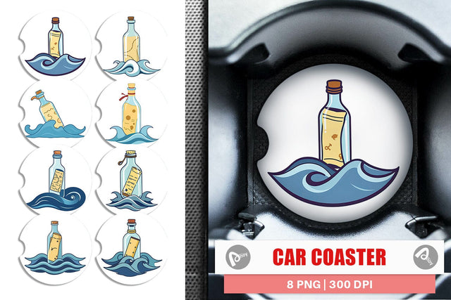Car Coaster Message in a Bottle Sublimation artnoy 