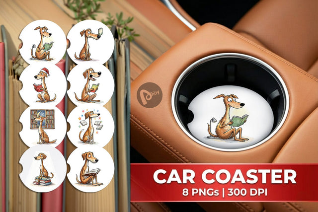 Car Coaster Midnight Reading Dog Watercolor Sublimation artnoy 