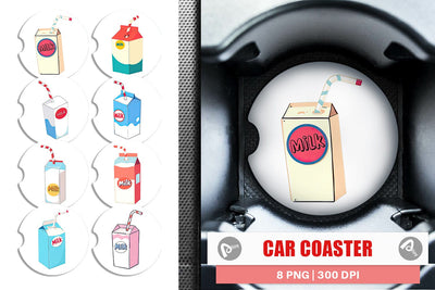 Car Coaster Milk Box with Straw Sublimation artnoy 