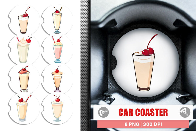 Car Coaster Milkshake with Cherry Sublimation artnoy 