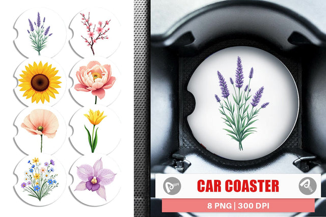 Car Coaster Minimalist Florals Sublimation artnoy 