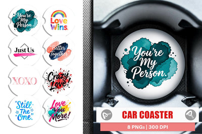 Car Coaster Modern Love Notes Watercolor Sublimation artnoy 