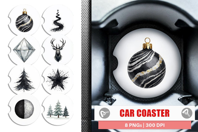 Car Coaster Modern Monochrome & Silver Christmas Sublimation artnoy 