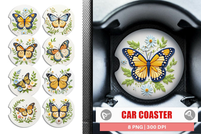 Car Coaster Monarch Butterfly Sublimation artnoy 