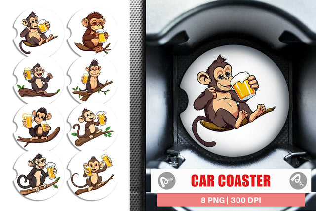 Car Coaster Monkey Beer Day Sublimation artnoy 