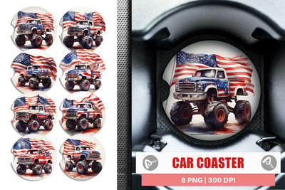 Car Coaster Monster Truck Patriotic Sublimation artnoy 