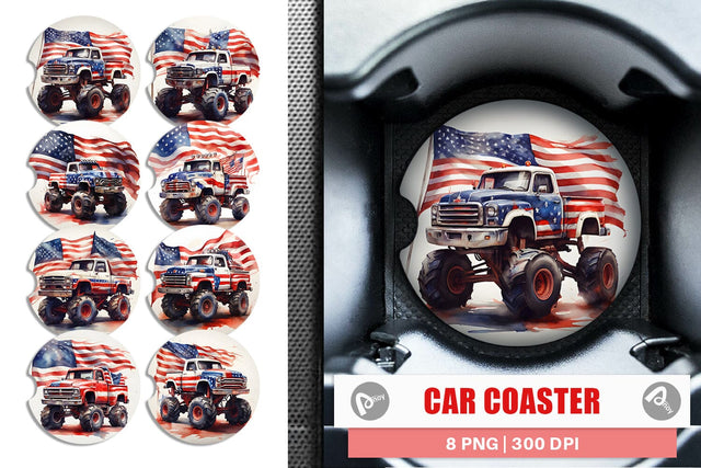 Car Coaster Monster Truck Patriotic Sublimation artnoy 
