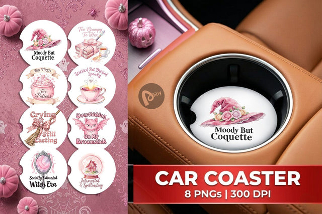 Car Coaster Moody Coquette Spell Watercolor Sublimation artnoy 
