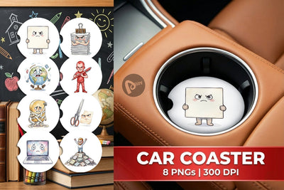 Car Coaster Moody Desk Mascot Teacher Watercolor Sublimation artnoy 