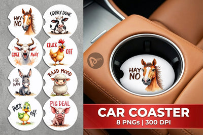 Car Coaster Moody Farm Animal Watercolor Quotes Sublimation artnoy 