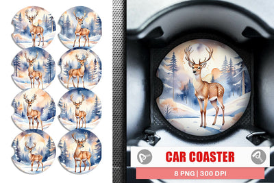 Car Coaster Moonlit Winter Deer Sublimation artnoy 