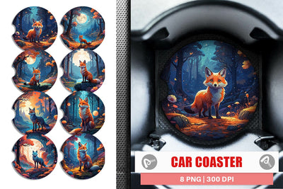 Car Coaster Moonlit Woodland Fox Sublimation artnoy 