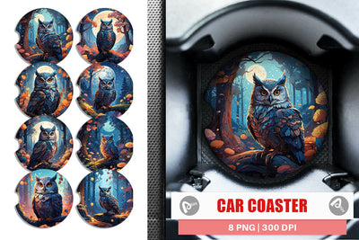 Car Coaster Moonlit Woodland Owl Sublimation artnoy 