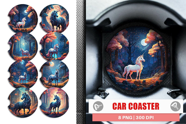 Car Coaster Moonlit Woodland Unicorn Sublimation artnoy 