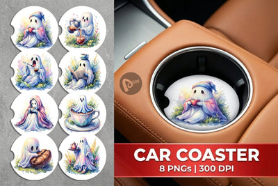 Car Coaster Morning Routine Coffee Ghost Sublimation artnoy 