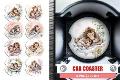 Car Coaster Mothers Day Monkey Sublimation artnoy 