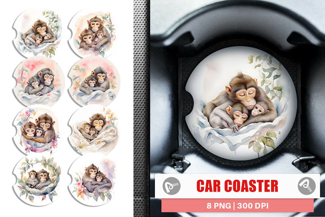 Car Coaster Mothers Day Monkey Sublimation artnoy 