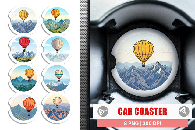 Car Coaster Mountain Hot Air Balloon Sublimation artnoy 