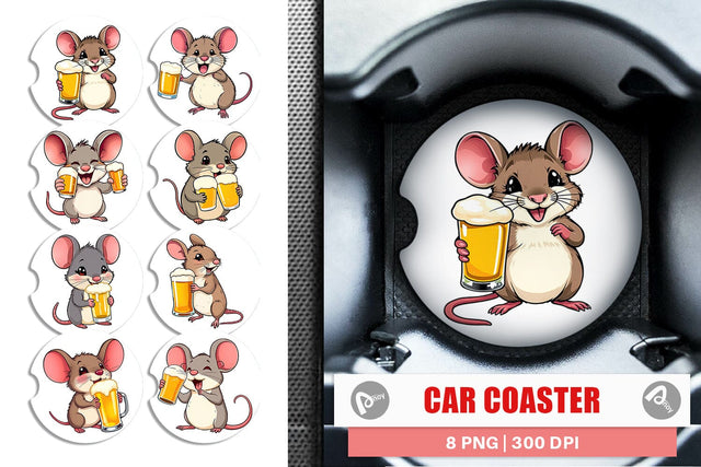 Car Coaster Mouse Beer Day Sublimation artnoy 