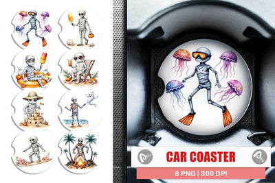 Car Coaster Mummy Beach Holiday Sublimation artnoy 