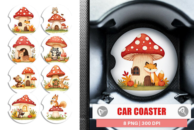 Car Coaster Mushroom Forest Friends Sublimation artnoy 