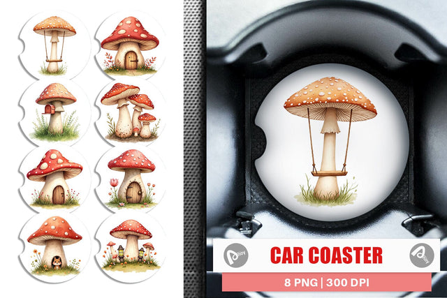 Car Coaster Mushroom Homes Sublimation artnoy 