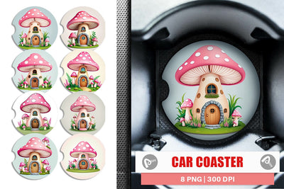 Car Coaster Mushroom House Sublimation artnoy 