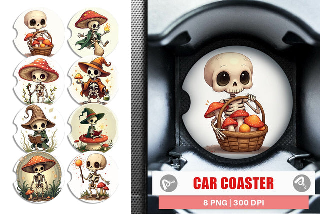 Car Coaster Mushroom Mage Skeletons Sublimation artnoy 
