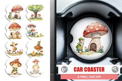 Car Coaster Mushroom Village Friends Sublimation artnoy 