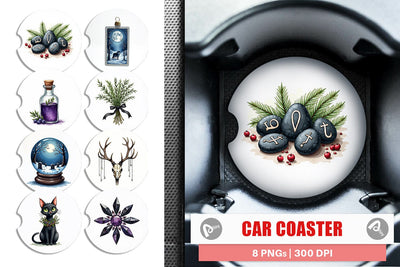 Car Coaster Mystical Macabre Yule Watercolor Sublimation artnoy 