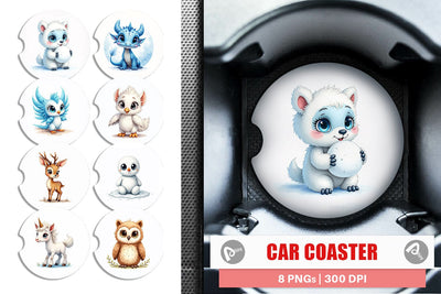 Car Coaster Mythical Snow Creatures Watercolor Sublimation artnoy 
