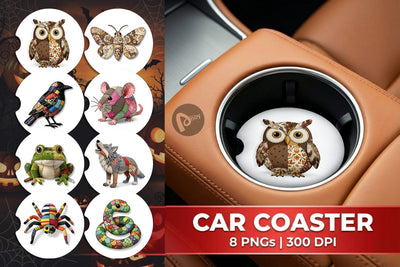 Car Coaster Nocturnal Animal Patchwork Fabric Art Sublimation artnoy 