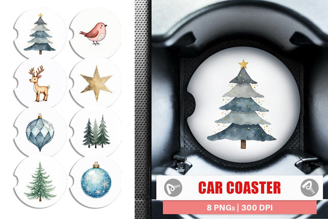 Car Coaster Nordic Winter Watercolor Christmas Sublimation artnoy 