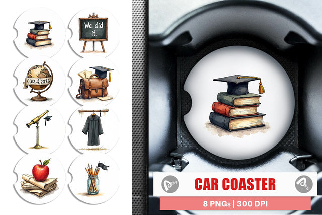 Car Coaster Nostalgic Academia Vintage School Supplies Sublimation artnoy 