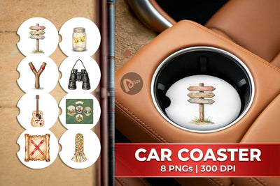 Car Coaster Nostalgic Camp Souvenir Watercolor Sublimation artnoy 