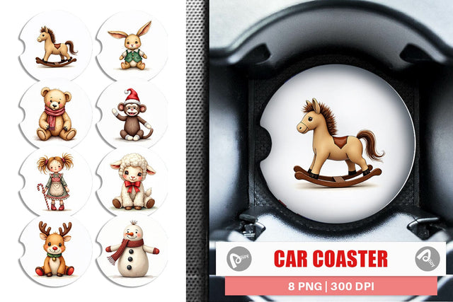 Car Coaster Nostalgic Christmas Plush Toys Watercolor Sublimation artnoy 