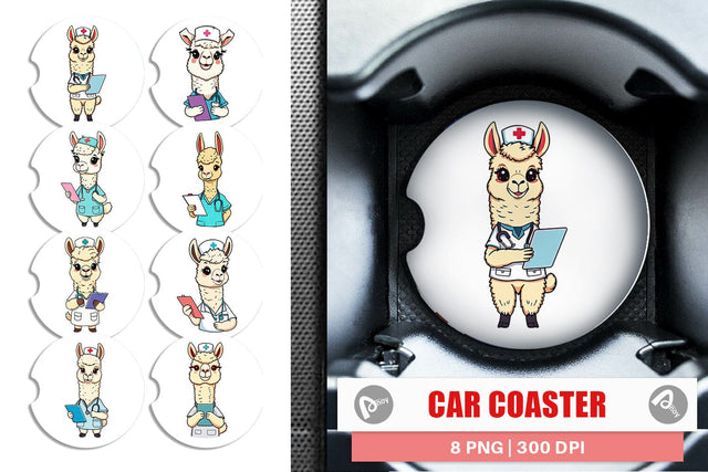 Car Coaster Nurse Alpaca Sublimation artnoy 
