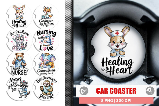 Car Coaster Nurse Animal Sublimation artnoy 