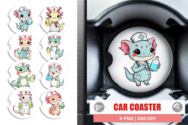 Car Coaster Nurse Axolotl Sublimation artnoy 