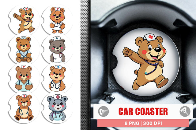 Car Coaster Nurse Bear Sublimation artnoy 