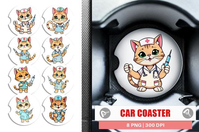 Car Coaster Nurse Cat Sublimation artnoy 