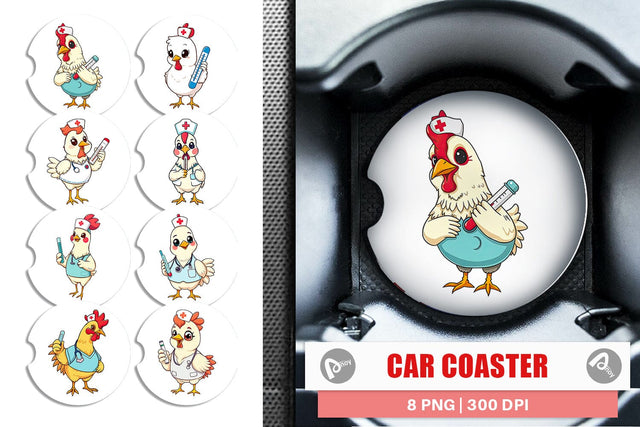 Car Coaster Nurse Chicken Sublimation artnoy 